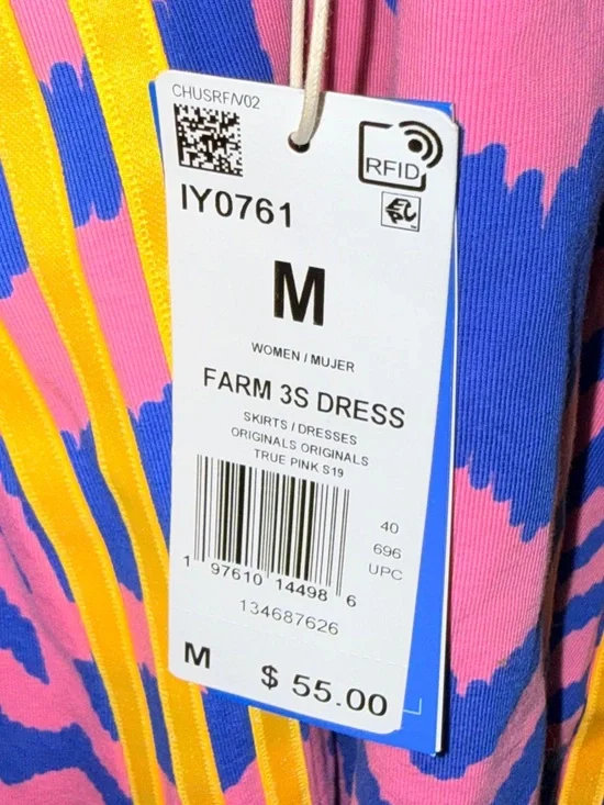 NWT Adidas x Farm Rio Pink & Blue Zebra-Stripe Mini Tank Dress-M - Picture 3 of 13